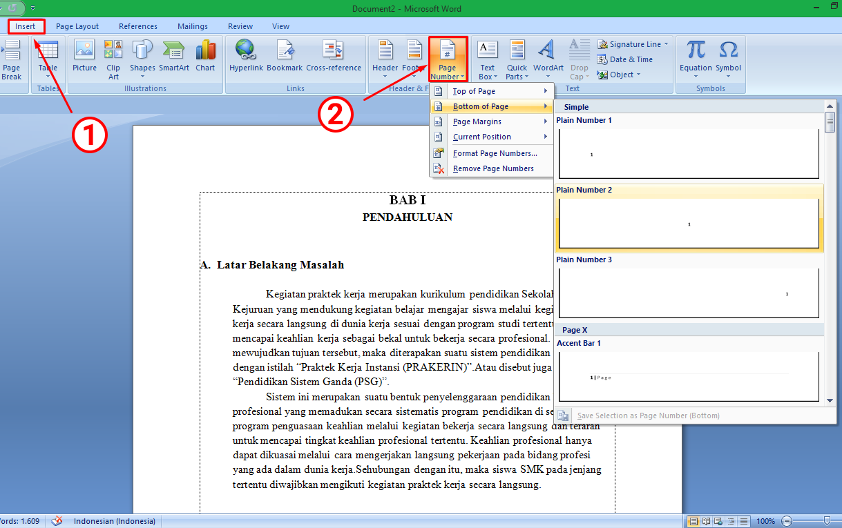  Cara  Membuat Nomor Halaman Page Number di MS Word 