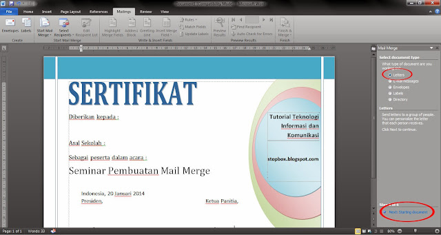 Langkah-Langkah Membuat Mail Merge pada MS Word Langkah-Langkah Membuat Mail Merge pada MS Word