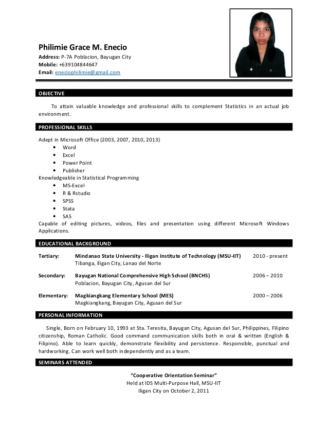 Resume Sample For Fresh Graduate | Mastah Resume