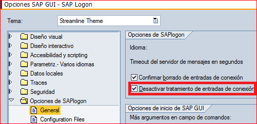 Desactivar tratamiento de entradas de conexión de SAP Logon