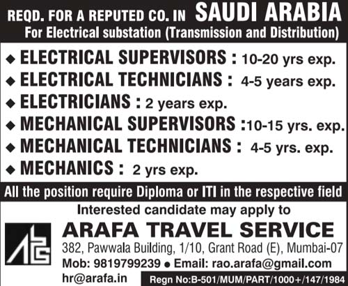 Electrical Substation Jobs in Saudi Arabia | Arafa Travel Service  Mumbai 