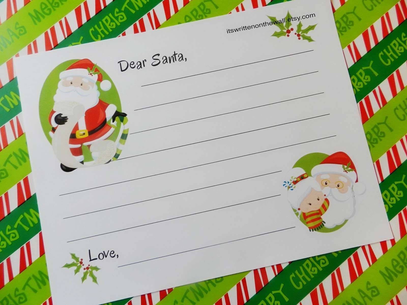It's Written on the Wall: Dear Santa: Christmas Letterhead for Writing to Santa Claus-4 Versions