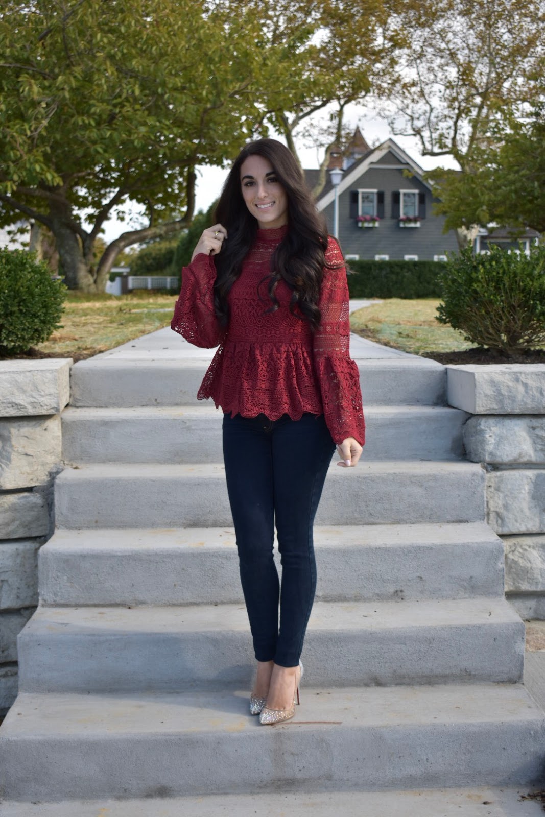 maroon peplum top