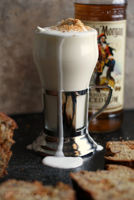 Boozy Coconut White Hot Chocolate + Rum-Spiked Banana Bread with Hazelnuts and Coconut #CaptainsTable via www.girlichef.com