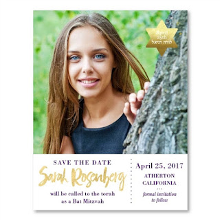 http://www.foreverfiances.com/Photo-Save-the-Date-for-Bat-Mitzvah-p/amazing_13_pix_save_re.htm
