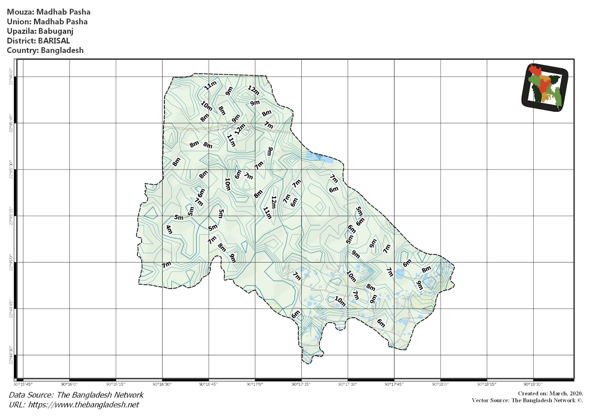 Map of Madhab Pasha Mouza of Babuganj Upazila, BARISAL, Bangladesh.