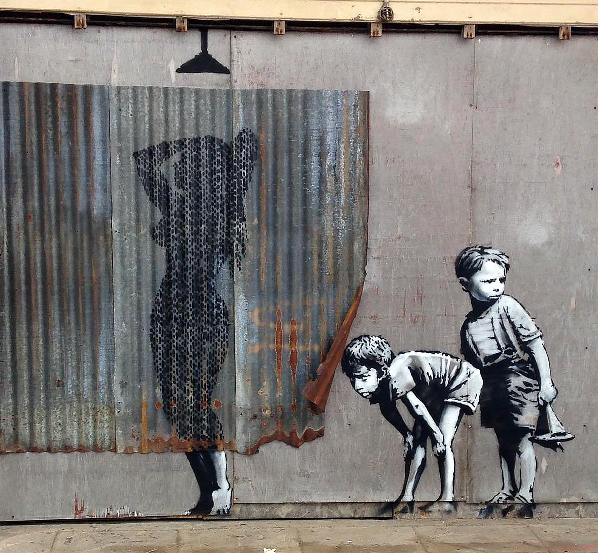 Banksy   street art framed canvas print shower boys ready to hang 