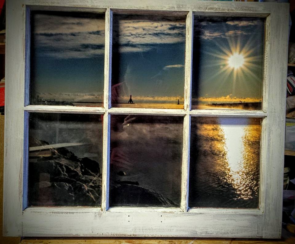 James Meyer Photography Harbor Sunrise in Reclaimed Window Frame