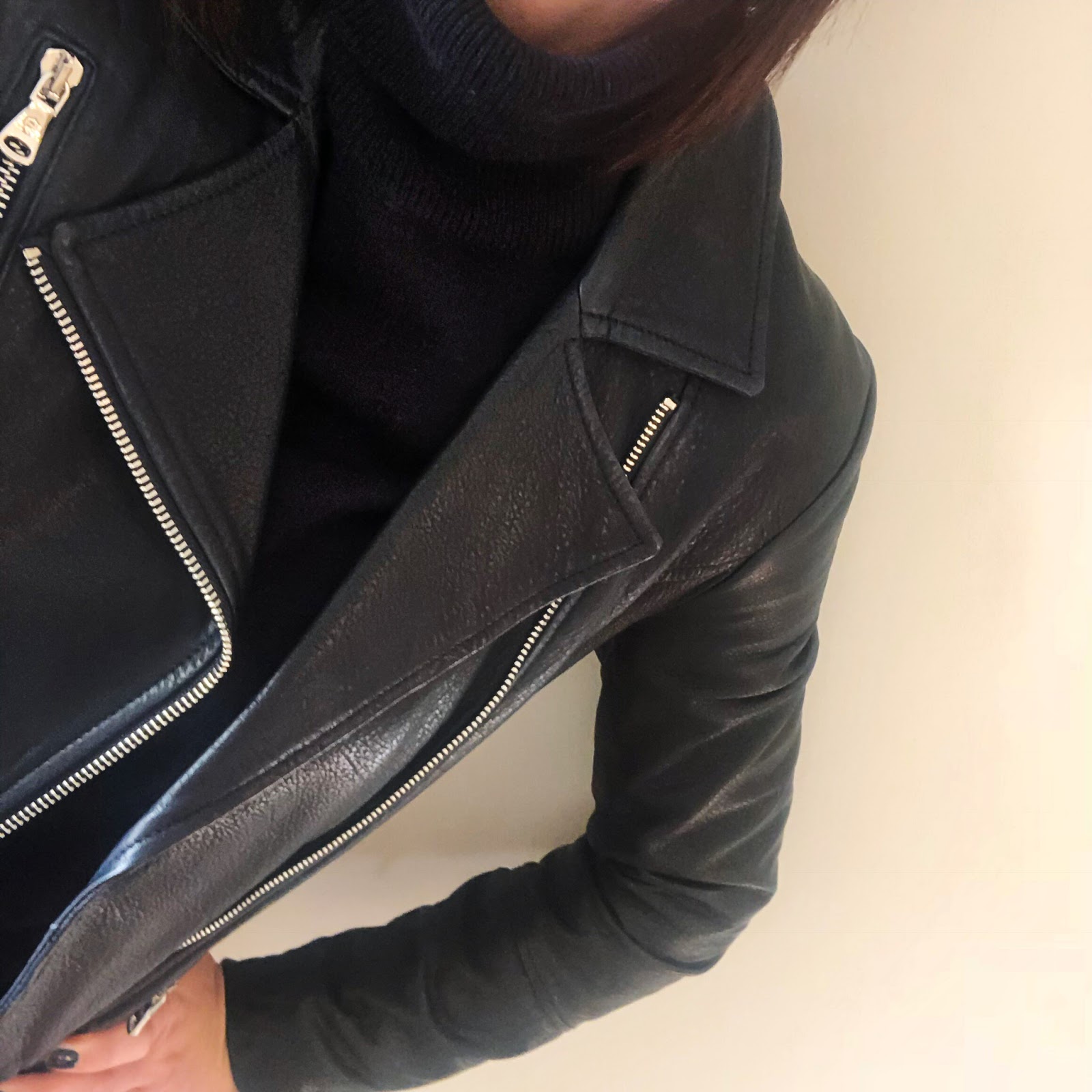 my midlife fashion, massimo dutti navy leather biker jacket, marks and spencer pure cashmere roll neck jumper, debenhams jenny packman metallic gold pleated maxi skirt, marks and spencer side zip stiletto heel ankle boots
