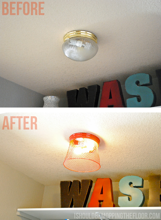 Transforming a dated light fixture with a dollar store item!