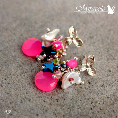 Miracolo, pink quartz earrings, różowe krople kwarcu,perły keishi