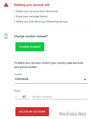 Menghapus Nomor Akun WhatsApp Sementara