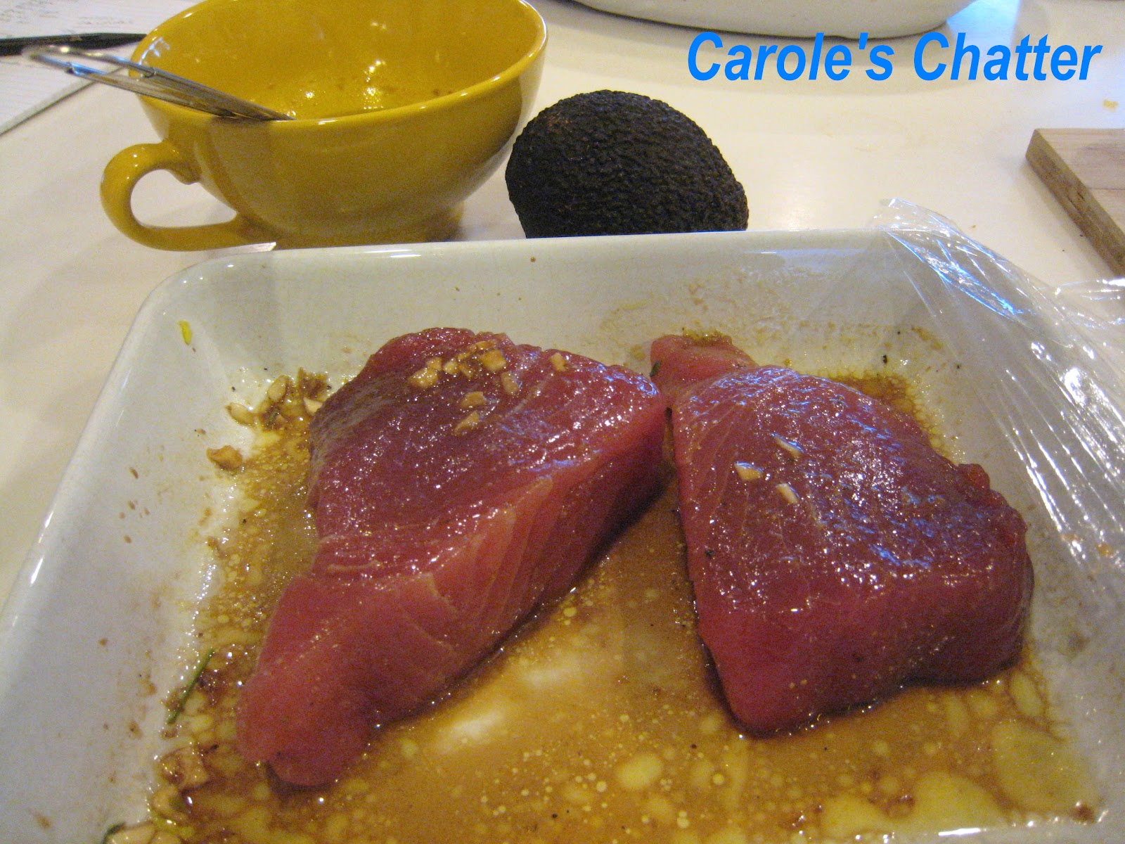 Carole's Chatter Tuna Marinated in soy sauce, garlic and ginger