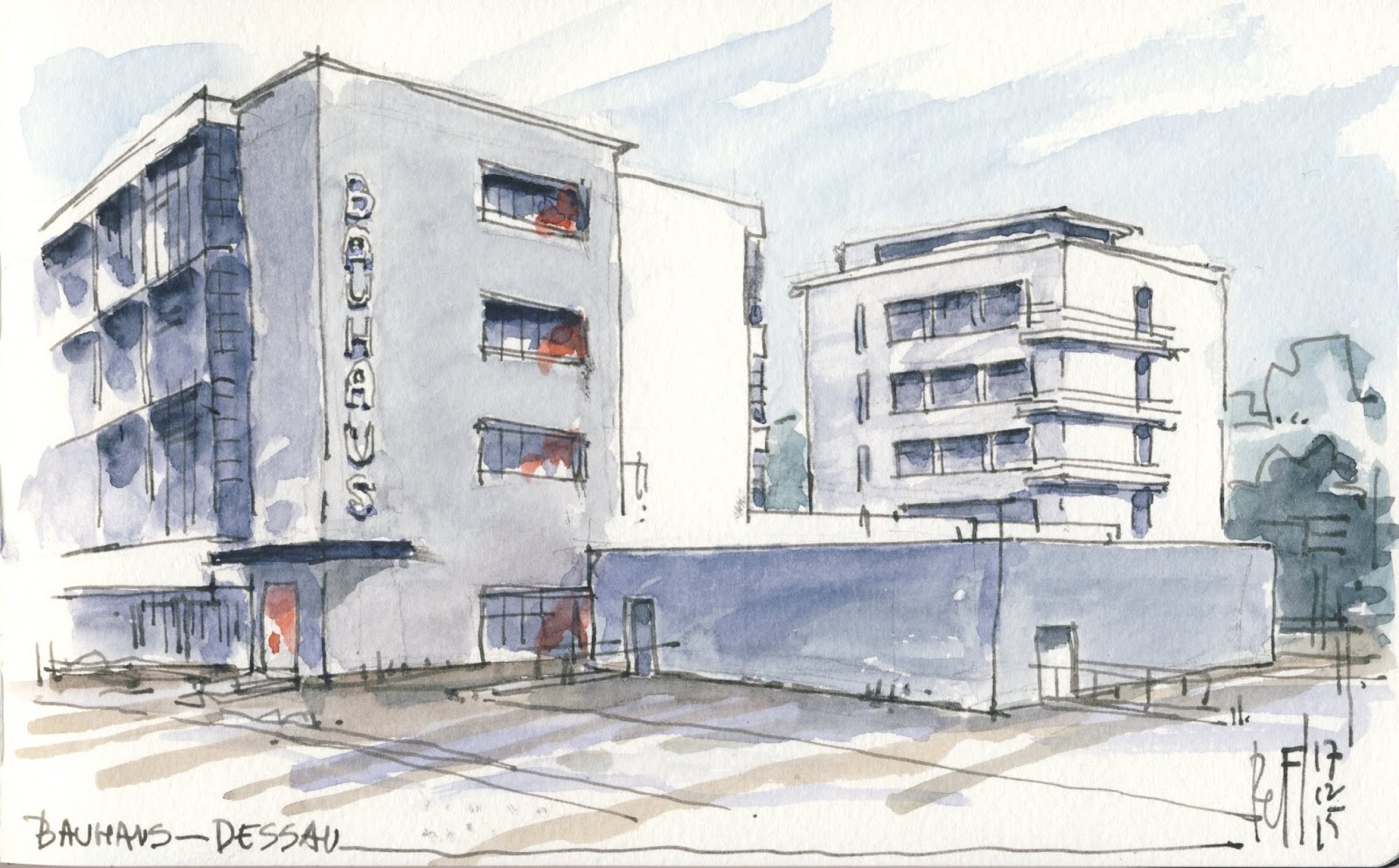 My last drawing for today Walter Gropius BAUHAUS Building in DESSAU  r architecture