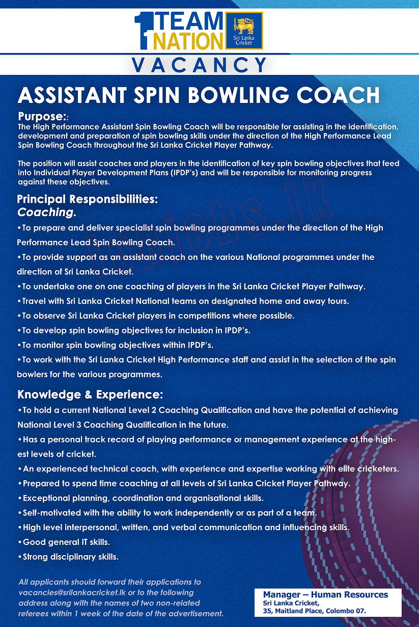 Assistant Spin Bowling Coach Onlinejobs.lk
