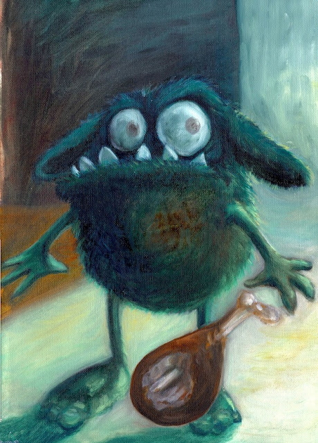 Kinderbuchillustration, monster, oil painting, children's book illustration, ever-hungry, cute monster