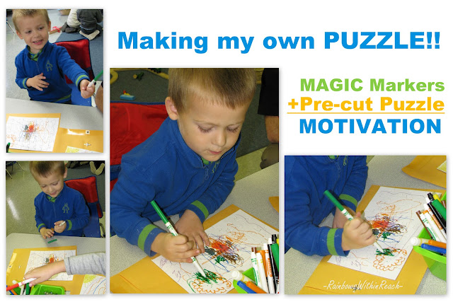 preschool boy, fine motor, markers, drawing, puzzle, color