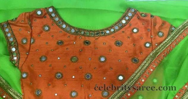 Orange Mirror Work Blouse - Saree Blouse Patterns