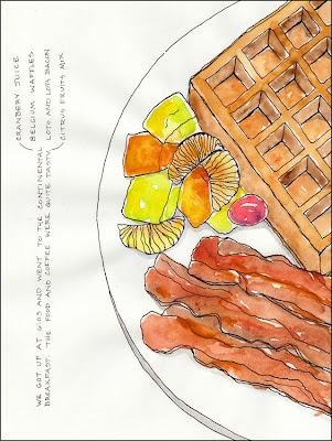 artist travel journal drawing of breakfast