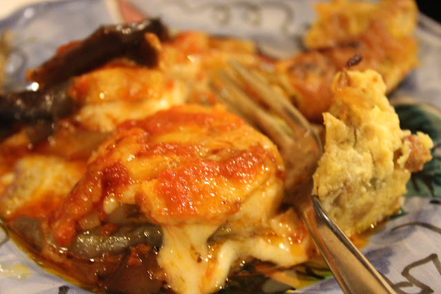 Eggplant parmesan and egg-potato cake at La Tagliata, Positano, Italy