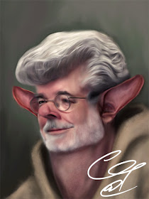 Caricature of George Lucas starring as Yedi master Lucasimov