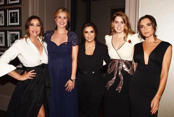 Princess Beatrice wore a crystal and sequin embellished crepe gown by Gucci. Victoria Beckham, Eva Longoria and Amanda Holden