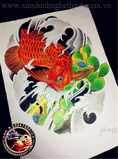 hình xăm cá chép rồng ngân long - kim long - huyết long