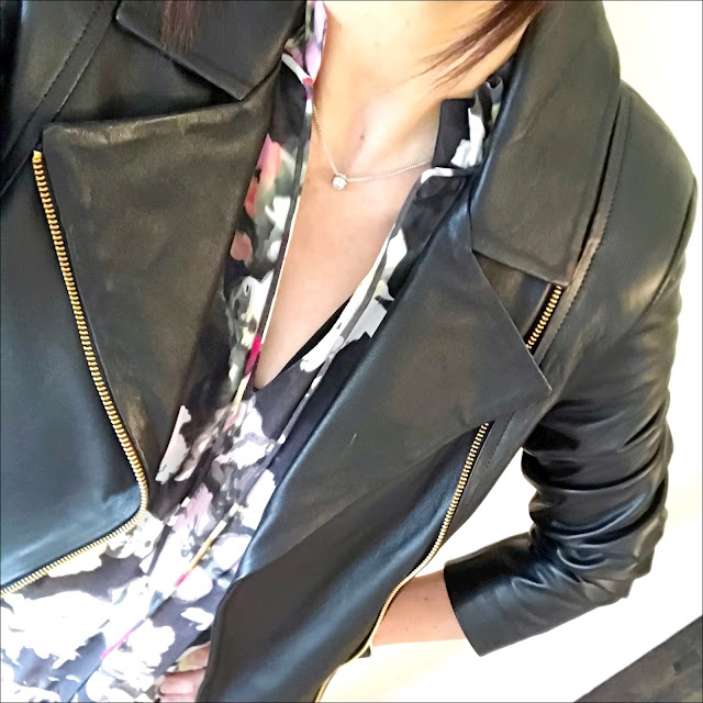 My Midlife fashion, baukjen everyday leather biker jacket, and other stories floral maxi dress, golden goose superstar low top leather star trainers