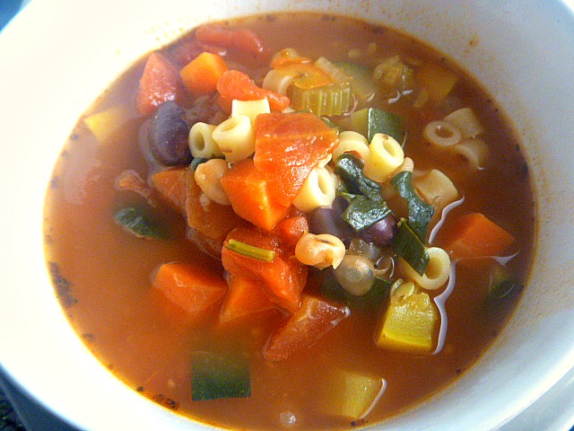 Homemade Minestrone Soup: Hearty vegetables and beans that are simmered in a chicken tomato broth and spiced just right with wonderful Italian herbs.  Slice of Southern
