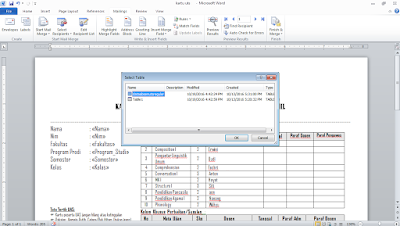 Cara mengkoneksikan Database Microsoft Acces Ke Microsoft Word 2007 dengan menggunakan Mailings