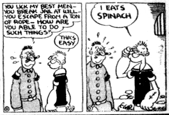 Popeye talks about spinach for the first time, 1931
