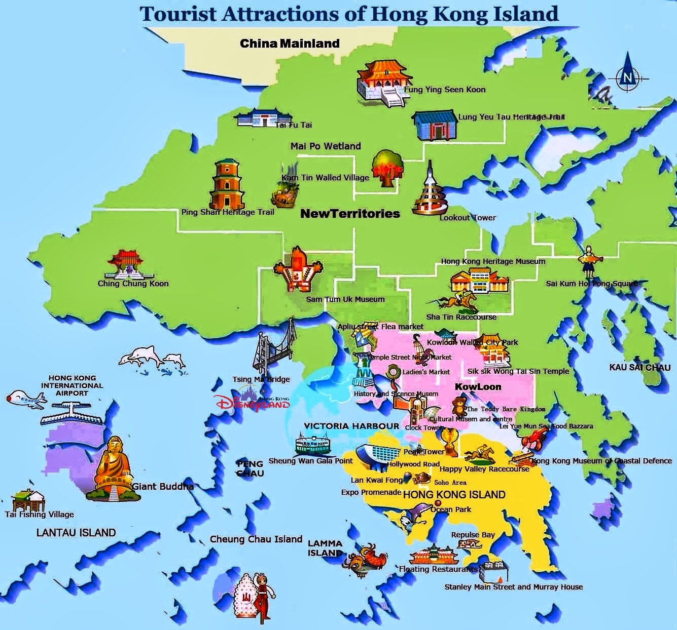 hongkong map, hongkong tourist map, map of hongkong, hongkong tourist attractions, hongkong guide, where to go in hongkong, around hongkong