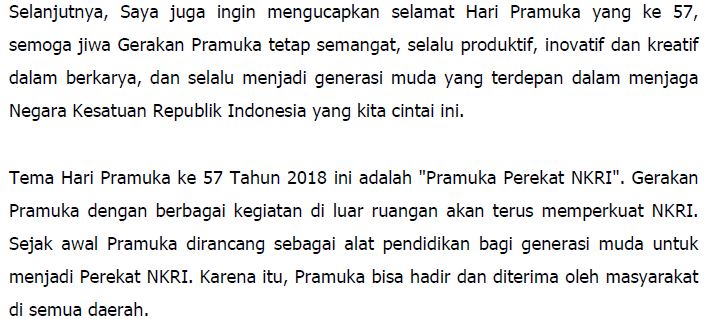 Sambutan Pidato Upacara Peringatan Hari Pramuka Ke 57 Tahun 2018 Guru Jumi