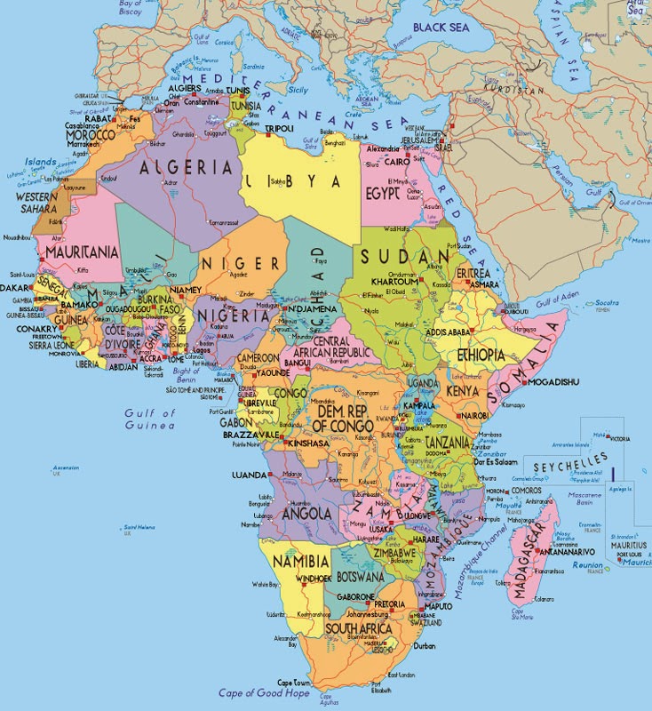 Detailed South Africa In The African Continent Map Locations | Map of ...