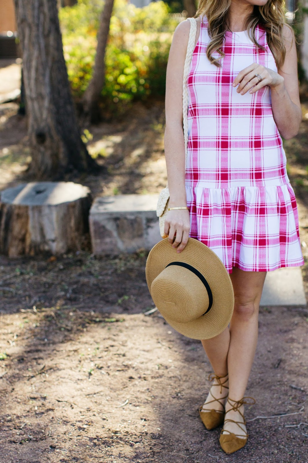 Red Check Dress With Boater Hat