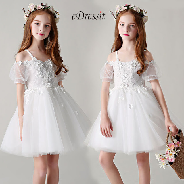 Princess White Children Wedding Flower Girl Dress