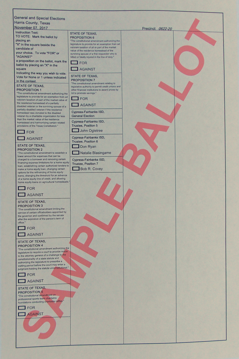 Spherical Model Texas Ballot Propositions 2017