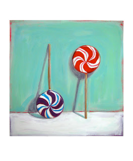 lollipop painting, junk food art, original gouache painting by Jeanne Vaeboncoeur