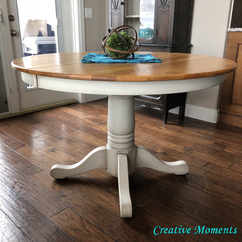 Warm White and Natural Stain Oak Pedestal Dining table