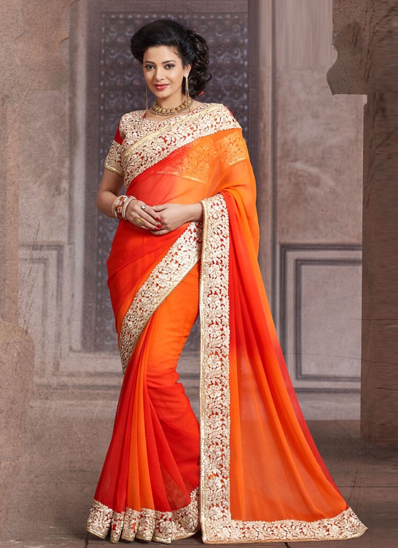 Saree Market Bridal Saree Orange Colour