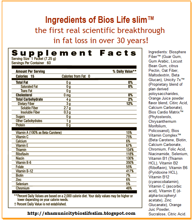 ingredientes dentro do bios life slim g