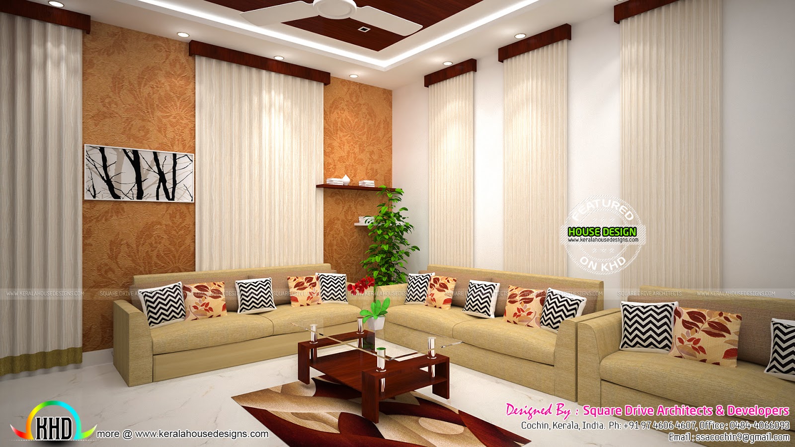 Foyer, living, dining room interiors Kerala Home Design and Floor