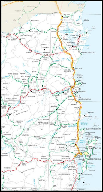 Mapa rodoviário do litoral norte de Santa Catarina