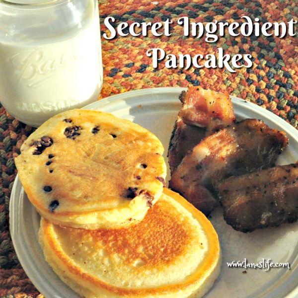 I am going to give you all a special treat at the end of this post, but for those of us who are on the fly in the mornings, I'm going to share my Secret Ingredient Pancake recipe.  By adding just two simple, secret ingredients to any pancake mix, your family will be raving about your "homemade pancakes" to all their friends.  Promise!