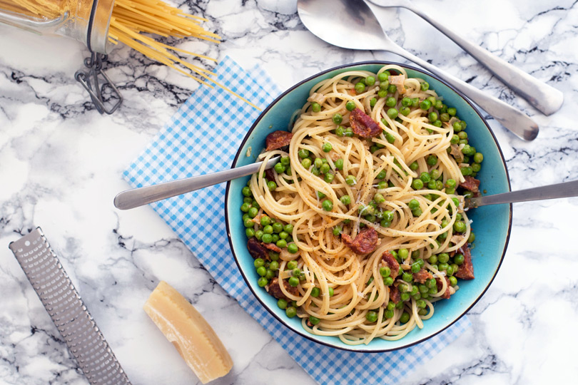 recette Spaghetti petit pois et chorizo