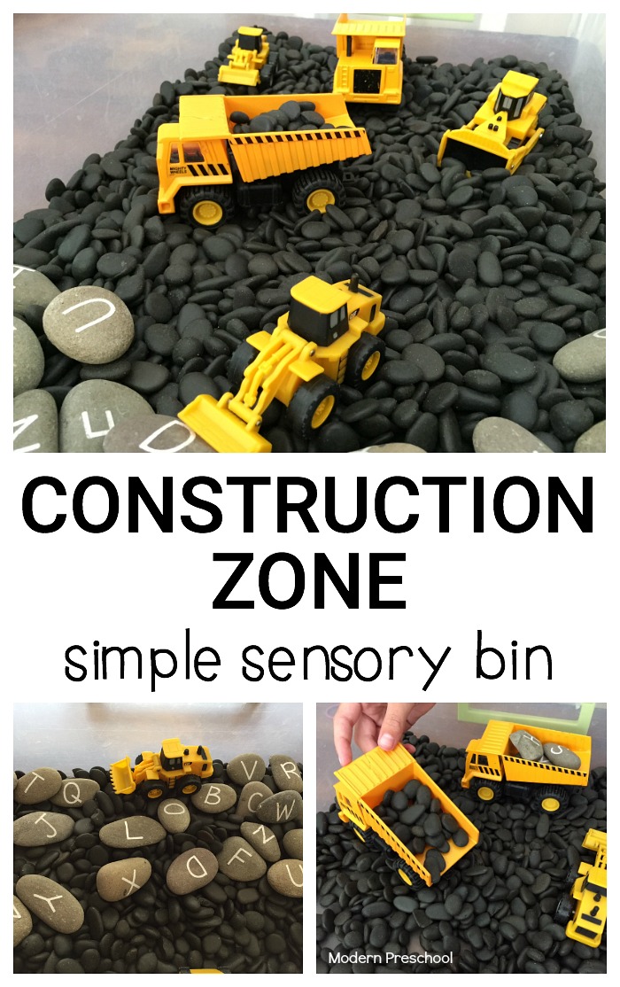 Simple Construction Zone Sensory Bin