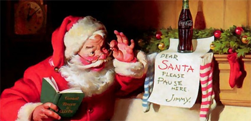 Una leggenda metropolitana attribuisce alla Coca Cola la scelta del rosso per il vestito di Babbo Natale. In realtà, ci sono illustrazioni del 1906 che ritraggono Babbo Natale in rosso, 25 anni prima. Babbo Natale, Coca Cola, leggenda metropolitana