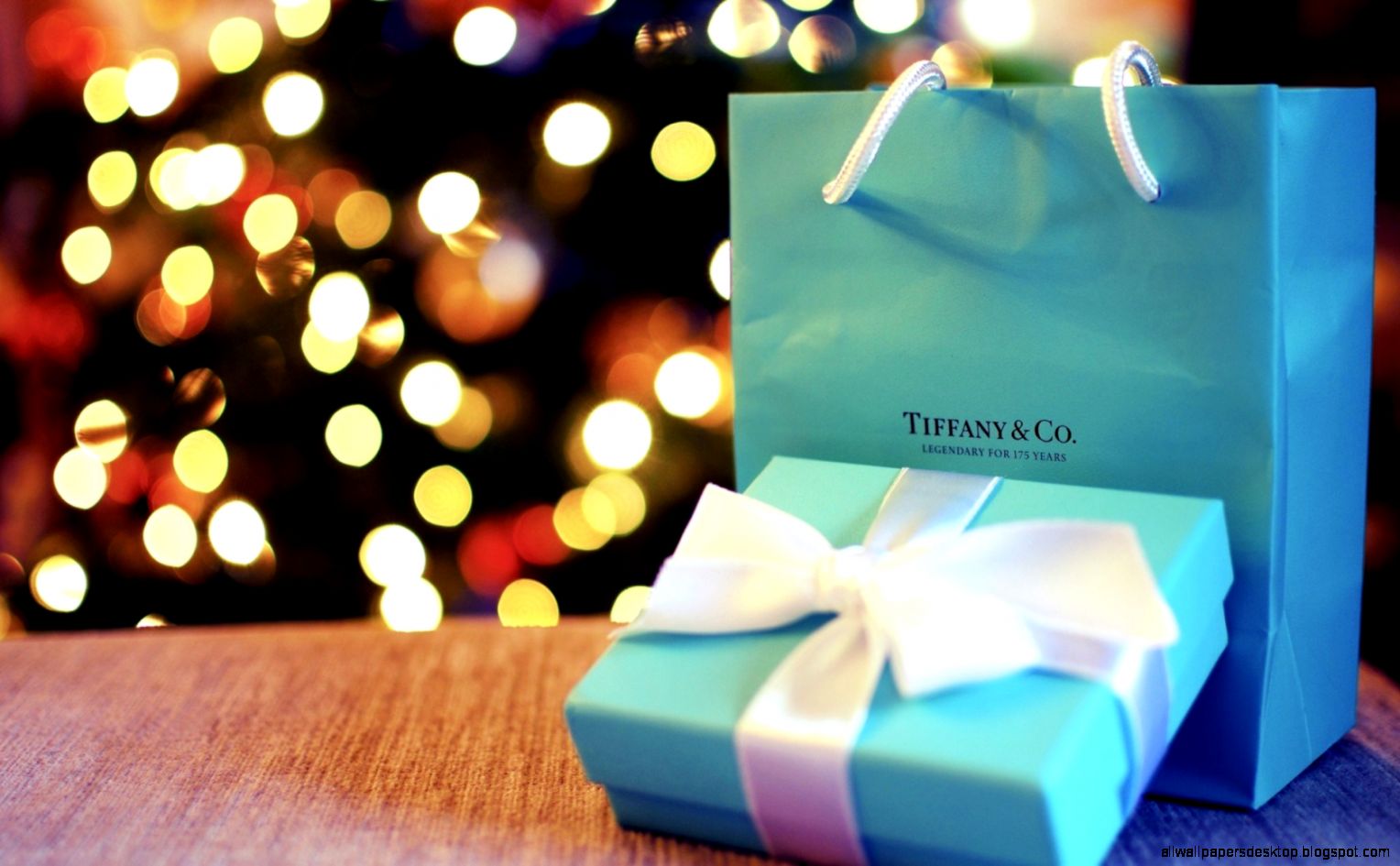 Christmas Tree Lights Holiday Gift Blue Box Ribbon Bow Bag Bokeh Hd Wallpaper