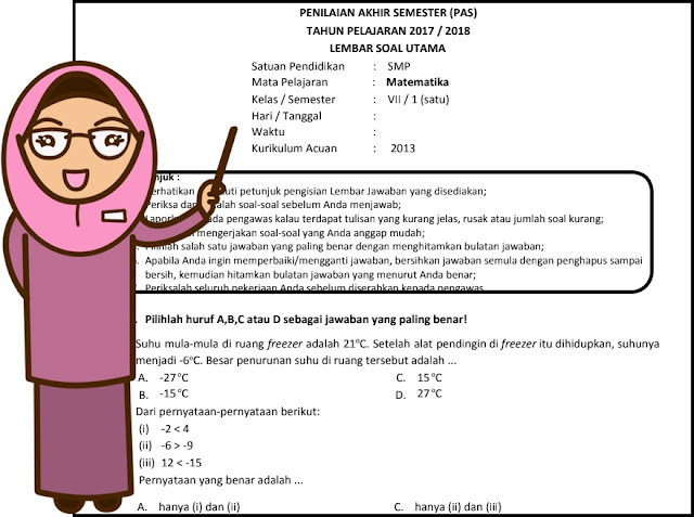 Soal Uas Matematika Kelas 7 Semester 1 Dan Kunci Jawaban