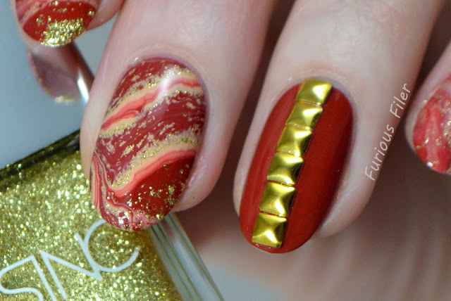 gem druzy red nail art square studs glitter